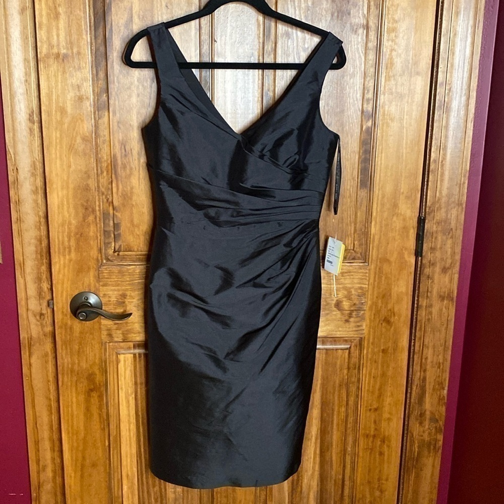 Alfred Sung D644 Peau De Soie Sleeveless Cocktail Dress Black Sz 8 - Picture 6 of 11